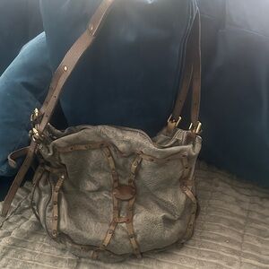 Free People Rustic Gray and Brown Hobo Bag